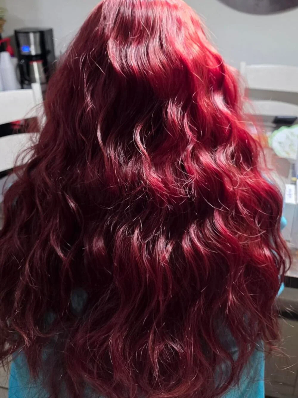 Women's 26 Inch Copper Red Wavy Layered Wig Curtain Bang Butterfly Haircut Style